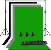 Abeststudio Photo Studio Adjustable Backdrop Support Stand Kit 1.6 x 3m Black/White/Green/Gray Backdrop Screen + 6.5ft x 6.5ft / 2m x 2m Background Support System + 3 Clamps+ Carry Bag