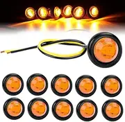 10pcs 3/4" Round Amber Trailer Side LED Marker Light For Trailer Truck, Boat Trailer Lights, Mount Amber LED Clearance Bullet Marker Lights, For Trailer Truck RV Car Bus Van