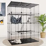 Kalolary Large Cat Cage, 4 Tier Cat Enclosures Indoor with Hammock DIY Pet Playpen Detachable Metal Wire Kennels Crate 4x3x2 Large Exercise Place Ideal for 1-3 Cats Small Animal