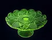 Vintage Manganese Clear Cut Glass with Stars Cake Dessert Stand UV Glows