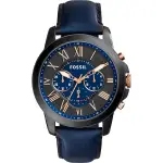 FOSSIL GRANT 旗艦三眼計時復刻腕錶-黑X藍/44MM FS5061IE