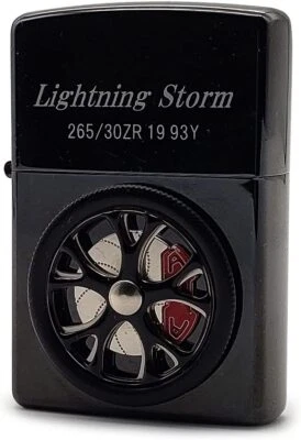Zippo Spinning Wheel Brake Disc Roll Metal Black Lightning Storm Lighter Japan