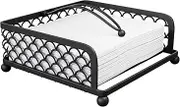 Elegant Flat Paper Napkin Holder with Dispenser Arm - Napkin Holders for Table, Kitchen, Countertops & Outdoor Tables - Square Metal Lattice Basket Dinner Napkin Holder -Napkins Dispenser (Black)