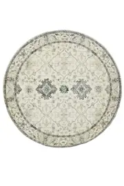 Susa Ivory Multicolour Traditional Distressed Round Rug - Contemporary Rug, Indoor, Pattern, Low Pile, Clean Lines, Living Room Decor