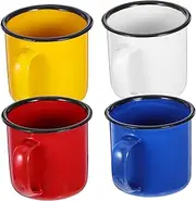 FUNNETOYU 4Pcs Vintage Enamel Mugs Water Coffee Cups Traditional Chinese Design for Camping Outdoor Activities and Daily Use Red Yellow White Blue Colors
