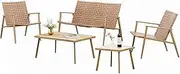 ONEIN Outdoor Table and Chairs, 5-Piece Patio Furniture Set, Wicker Bistro Set with Coffee Side Table & Woven Sofa Chair for Garden Balcony Poolside Backyard, Comfortable & Stylish