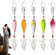 Fishing Spoons Lures - 5X Swim Baits Lures for Bass with Feather Tail - Tackle Accessories with Spoon-Shaped Design Rotating Sequins for Freshwater, Sunfish, Crappie