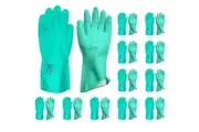 12 Pair Safetyware Chemical Resistant Flocklined Nitrile Safety Work Gloves Bulk 15mil Thick Green for Cleaning Oil Dishwashing Kitchen Mechanic General Purpose