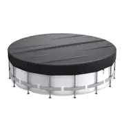 8FT Round Winter Pool Cover, 210D Tear Resistant Solar Pool Covers for Above Ground Pools, Fade Resistant Pool Cover with Windproof Strap, Drawstring, Ground Nails, 240CM ,Black