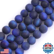 GEM-Inside 8mm Natural Stone Lapis Blue Tiger Eye Frosted Matte Unpolished Ro