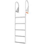 Dock Ladder, Flip-Up 5 Steps, 350 lbs Load Capacity, Aluminum Alloy Pontoon Boat Ladder with 2'' Wide Step & Nonslip Rubber Mat, Easy to Install for Ship/Lake/Pool/Marine