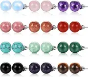 [Laumoi] 12 Pairs Natural Agate Stone Ball Studs Crystals Gemstone Amethyst Rose Quartz Women's Jewellery Earrings Studs Round Polished Earrings for Women, natural stones, No Gemstone