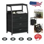 Space-Saving Black Nightstand with 3 Drawers & 2-Tier Shelf - Easy Assembly