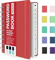 Forvencer Password Book with Individual Alphabetical Tabs, 4" x 5.5" Small Password Notebook, Spiral Password Keeper, Internet Address and Password Manager, Password Logbook for Home Office, Red