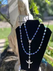 The “Ocean” Rosary. Blue(s) 6mm Glass Beads. Sterling Silver Wire. Approx 60cm