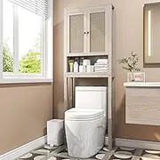 knoworld Rattan Over The Toilet Storage Cabinet, Above Toilet Bathroom Organizer with Adjustable Shelf, Behind Toilet Cabinet, Space Saver for Restroom, Bathroom, Laundry, Wood Rack, Light Grey