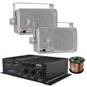 Pyle PFA220BT 2-Channel Bluetooth Amplifier System,2x 3.5'' 200W Silver Speakers