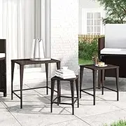 Set of 3 Stacking Coffee Tables for Living Room, End Tables, Nesting Side Table, Outdoor Decorative Garden Stool, Modern Industrial Decor, Brown Poly Rattan