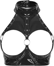 [TiaoBug] Women's Wet Look Leather Halter Neck Backless Bra Top Wirefree Lingerie Bralette Crop Tank Tops