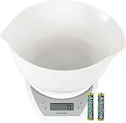 Salter 1024 WHDR14 Dual Pour Digital Kitchen Scale - Includes 2L Mixing Bowl, Wide & Narrow Pouring Spouts for Wet & Dry Ingredients, Measure Liquids, Add & Weigh, Easy Read LCD Display, 5kg Capacity