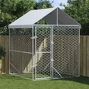 Outdoor Dog Kennel with Roof 2x2x2.5 m Galvanised Steel Pet House Large Enclosure