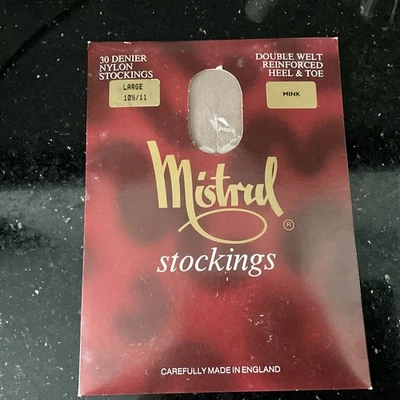 Vintage Mistral 30 Denier Nylon Stockings Mink. Large