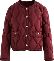 [Generic] Women's Round Neck Button Design Elastic Down Jacket Casual Loose Short Christmas Down Jacket