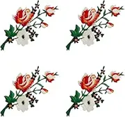 4PCS Flowers Bouquet Boho Patch Embroidered Sew Iron on Applique Embroidered Patches Red & White Iron on Patches for Clothing, Bags, Hats, Jackets, Jeans, Accessory Craft, DIY Christmas Decoration