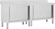 vidaXL 2X Work Tables with Sliding Doors Kitchen Restaurant Equipment Storage Cupboard Cabinet Furniture 200x50x(95-97) cm Stainless Steel