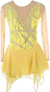 [Zagitova] Figure Skating Dress for Girls Long Sleeve Ice Skating Dancewear Roller Skating Clothing with Sparkling Diamond