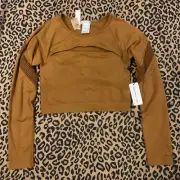 NWT Victorias Secret PINK SEAMLESS MESH LONG-SLEEVE CROP TOP L