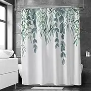Awellife Sage Green Shower Curtains for Bathroom Printing Fabric Plant Cloth Floral Shower Curtain with 12 Hooks Eucalyptus Waterproof 72 x 72 Inches