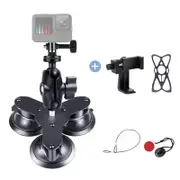 Triangle Suction Cup Mount for Gopro with Tripod Adapter and Phone Clamp