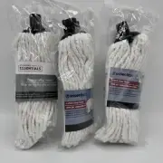 NEW 3 Cotton Replacement Mop Heads For Threaded Handle Essentials White
