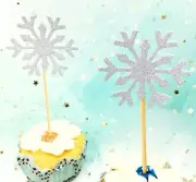 6pcs Glitter Silver Snowflake cake topper Frozen Elsa cupcake Toppers Party