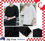 Men Plain Blank Premium heavy Cotton T-shirt Basic Tee Long Sleeve S-2XL AU