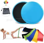 Core Exercise Sliders, Dual Sided Gliding Discs & Exercise Resistance Loop Bands & Pounch for Legs Butt Forearm Stretching Physical Therapy Use on Carpet or Hardwood Floors Home Ab Workout