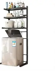 3-Tier Adjustable Bathroom Room Shelf Washing Machine Storage Utility Rack Over The Toilet Washer Dryer Storage Shelf Bathroom Organizer Rack Space Saving Shelving (Black)