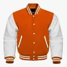 Varsity Letterman Baseball Bomber Jacket Orange Body and White Leather Sleeves
