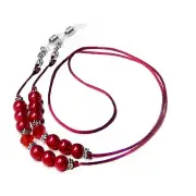 Reading eye glasses beaded holder cord lanyard, red Pearls