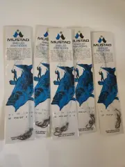 Lot 5 Packs (25 hooks) New Mustad 160 Snelled Fish Hooks Size 8 wide gap bronze