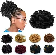 KGBFASS Loc Petal Bun Dreadlock Drawstring Ponytail Curly Faux Locs Braided Ponytail Clip in Chignon Scrunchies Hairpiece for Black Women Girls(Black)