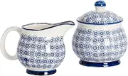 Nicola Spring Hand-Printed Milk & Sugar Set - 300ml - Navy Decorative Porcelain Dishwasher Safe Floral Pattern Milk Jug and Sugar Storage Container Set