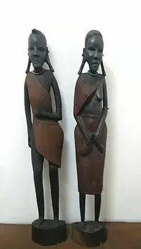 在飛比找Yahoo奇摩拍賣-7-11運費0元優惠優惠-非洲埃塞俄比亞土著馬賽人木雕藝術酋長夫婦木雕雕塑擺件 高55