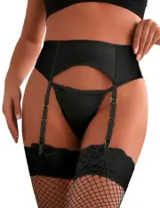 Sexy Black Sheer Faux Leather Garter Belt Plus Size 8-22 Lingerie Suspenders