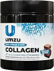 UMZU zuCollagen Protein - Multi Collagen, Support Skin, Hair, Joints, and Muscle Recovery - Chocolate Brownie Flavored, 90 Calories, 21 Grams Protein - 18.4 Oz - 1 Scoop Per Serving - 20 Servings