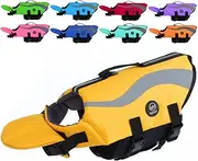 EMUST Life Jacket for Large Dogs, Dog Life Vest for Small/Medium/Large Dogs with Double Rescue Handles, High Reflective Dog Life Preserver for Swimming, Yellow,L