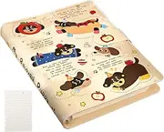 A5 Notebook - Leather Cover Cute Cartoon Binder Paper 60 Sheets,Student Learning Stationery, Refillable Homework Book For Kids Adults