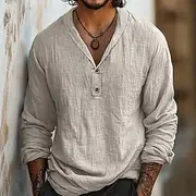 Men's Shirt Linen Shirt Popover Shirt Summer Shirt Beach Wear Solid Color Vacation Street Black Sky Blue Khaki Long Sleeve Collar Summer Spring Clothing Appare