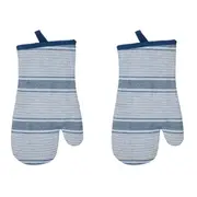 2x Davis & Waddell Ellis Cotton Oven Glove Cooking Mitt 18x32cm Blue/WHT Stripe